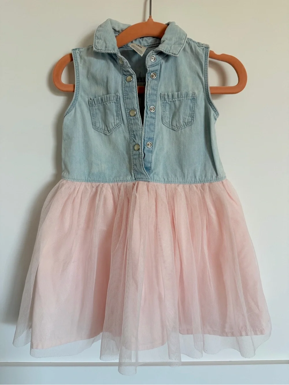 OshKosh B'gosh Light Denim Bodice with Pink Tulle Skirt Girls Dress